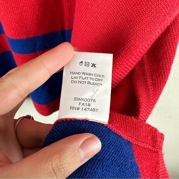 Draper James Red Blue Wool Blend Poncho Cape One Size - Picture 7 of 7